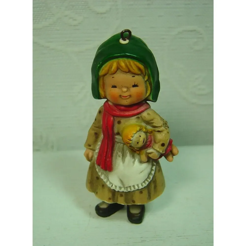 2 VINTAGE LITTLE GIRL ORNAMENTS WITH DOLL & MANDOLIN-MADE IN HONG KONG